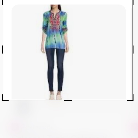 Calessa Embroidered Green and Blue Women's Top - Picture 5 of 10